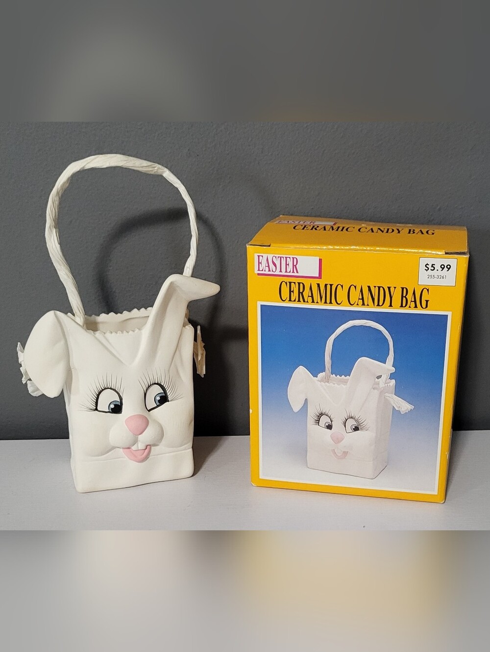 1994 Easter Ceramic Bunny Candy Bag - White